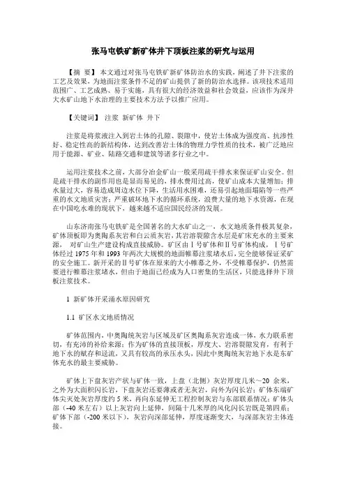 张马屯铁矿新矿体井下顶板注浆的研究与运用