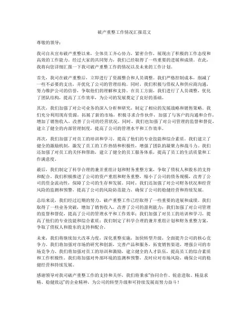 破产重整工作情况汇报范文