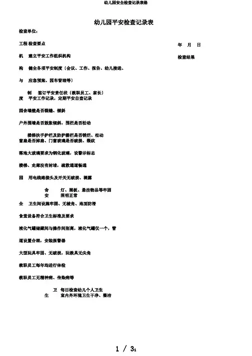 幼儿园安全检查记录表格