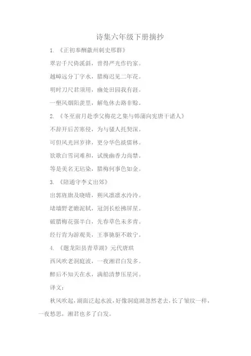诗集六年级下册摘抄