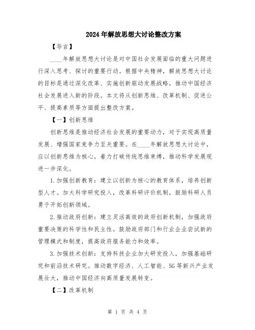2024年解放思想大讨论整改方案