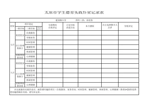 德育实践作业记录表
