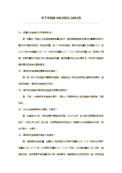 关于羊奶的100问(51-100问)