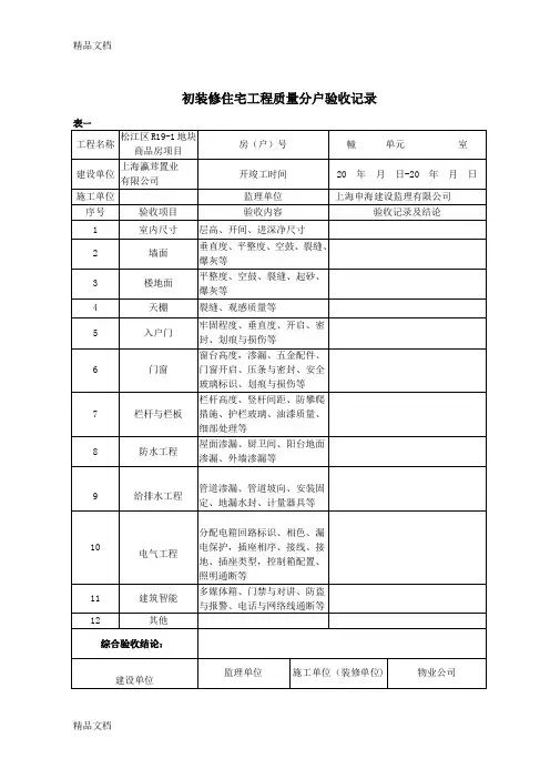 最新初装修住宅工程质量分户验收记录表