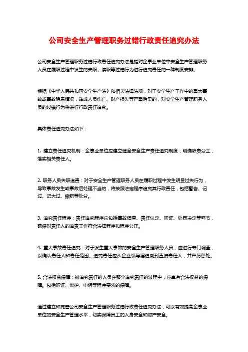 公司安全生产管理职务过错行政责任追究办法