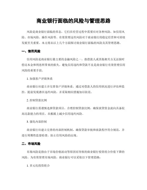 商业银行面临的风险与管理思路