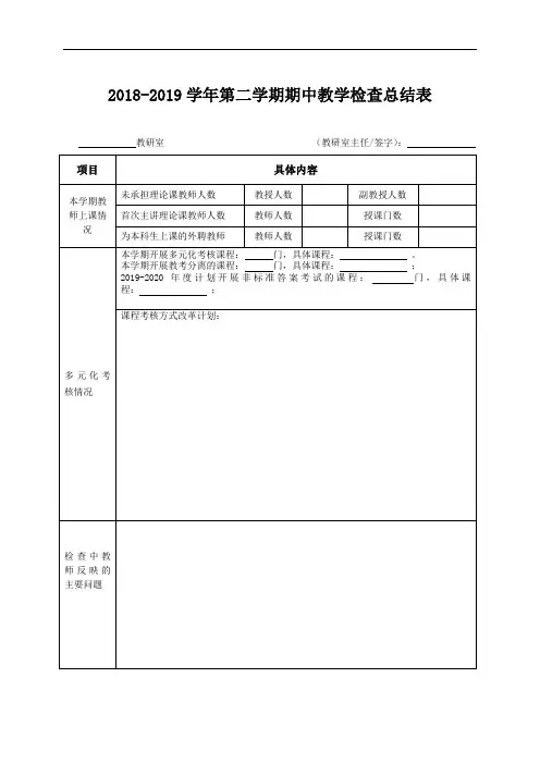 2018-2019学年第二学期期中教学检查总结表