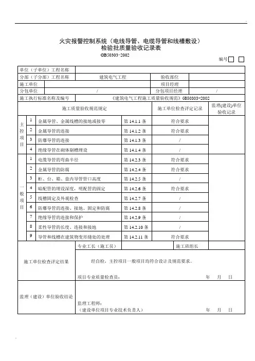火灾自动报警系统全部检验批质量验收记录表
