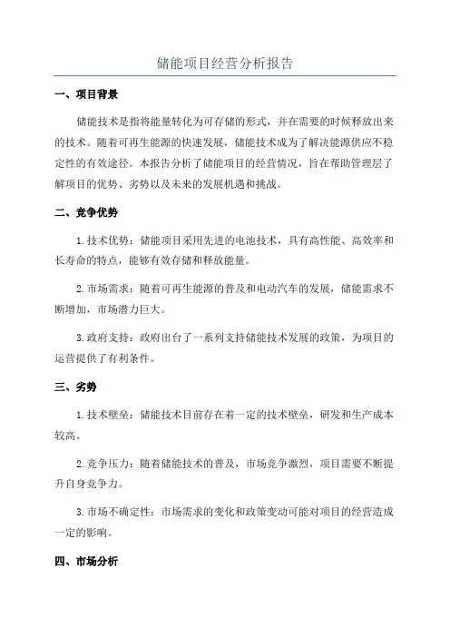 储能项目经营分析报告