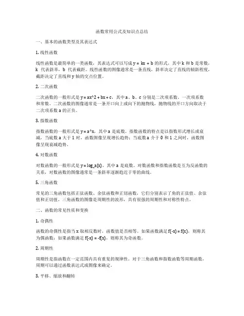 函数常用公式及知识点总结