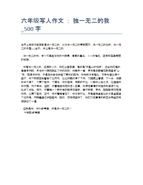 六年级写人作文 ： 独一无二的我_500字