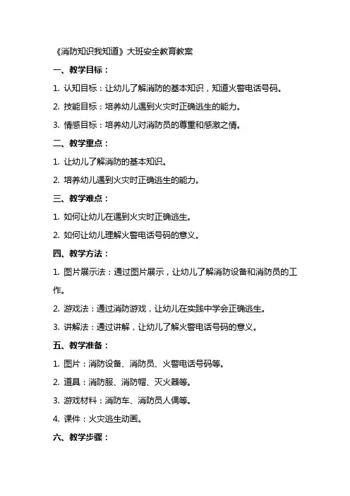 《消防知识我知道》大班安全教育教案