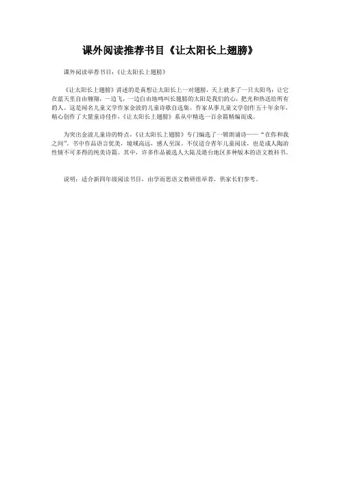 课外阅读推荐书目《让太阳长上翅膀》