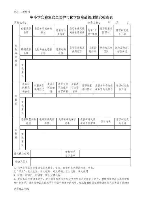 最新中小学实验室安全防护与化学危险品管理情况检查表