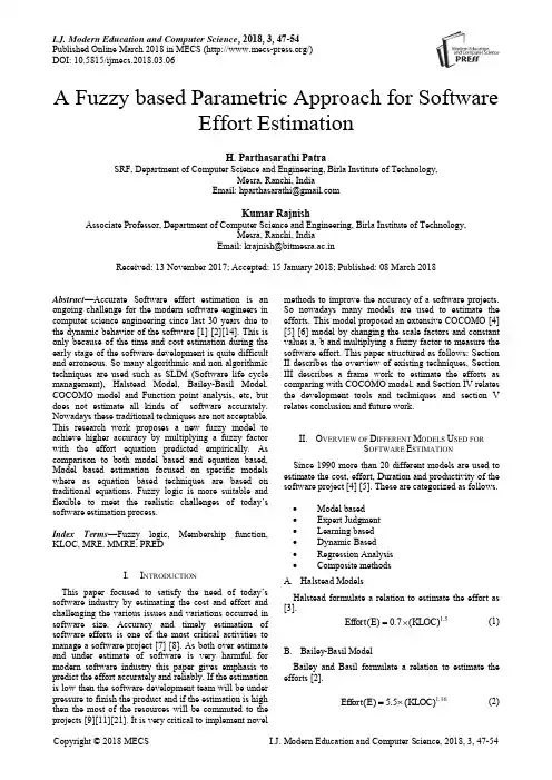 A Fuzzy based Parametric Approach for Software Effort Estimation(IJMECS-V10-N3-6)