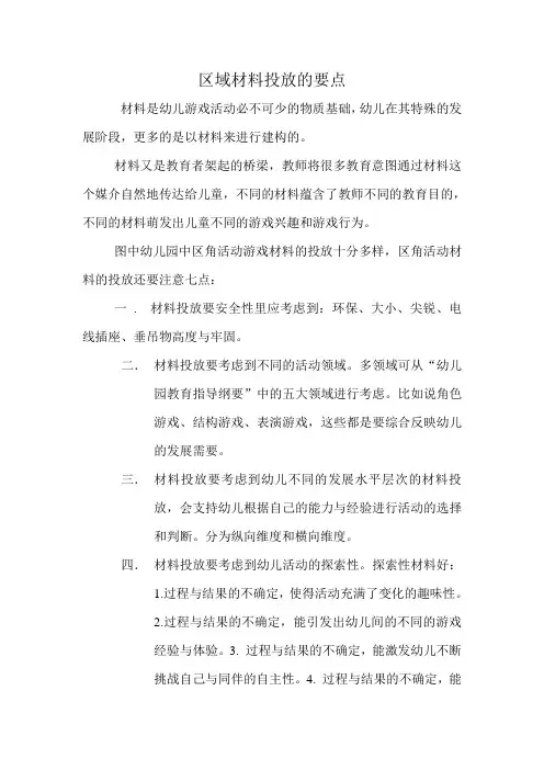 区域材料投放的要点