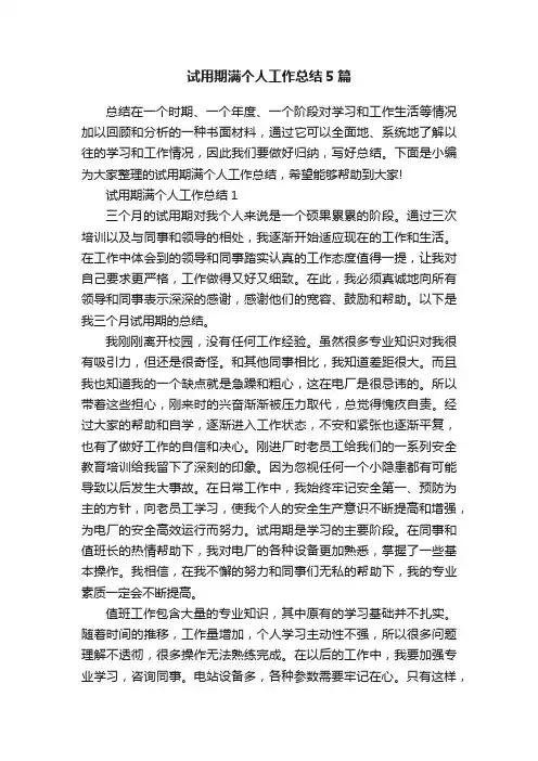 试用期满个人工作总结5篇