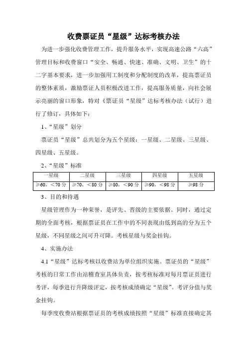 收费人员星级考核办法