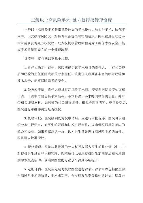 三级以上高风险手术,处方权授权管理流程
