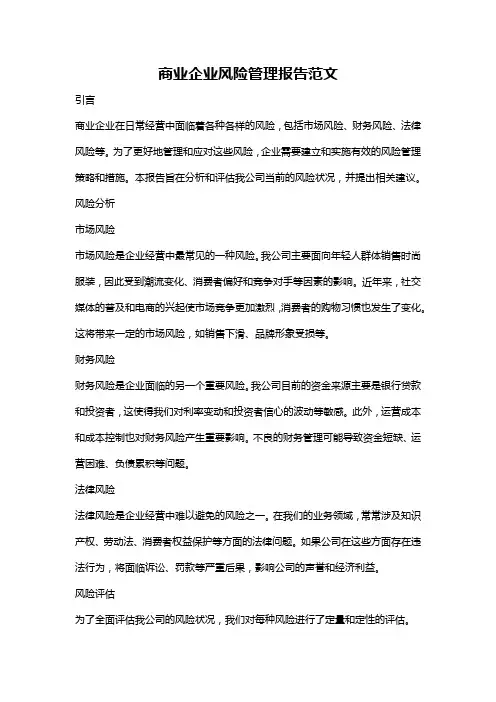 商业企业风险管理报告范文