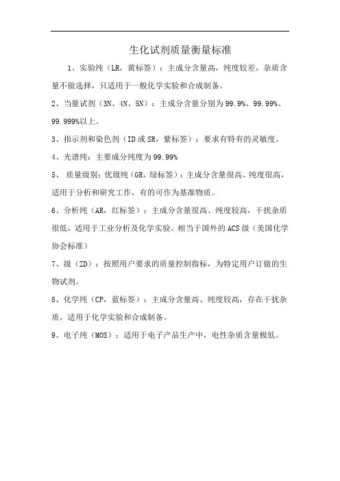 生化试剂质量衡量标准