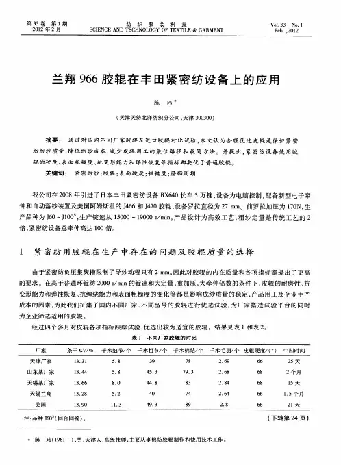 兰翔966胶辊在丰田紧密纺设备上的应用