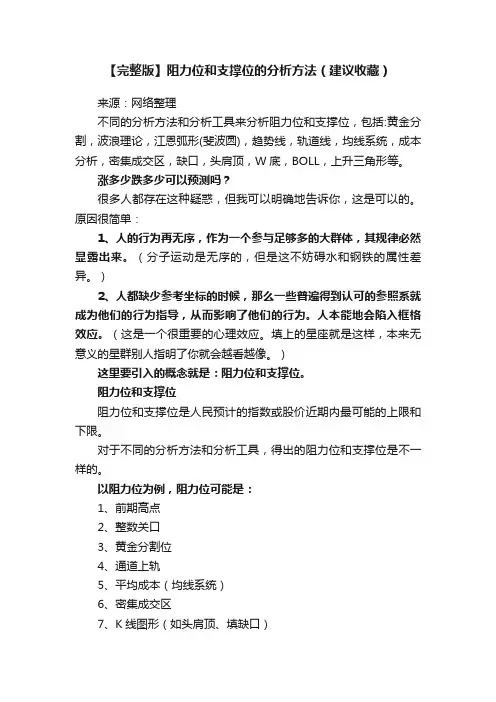 【完整版】阻力位和支撑位的分析方法（建议收藏）
