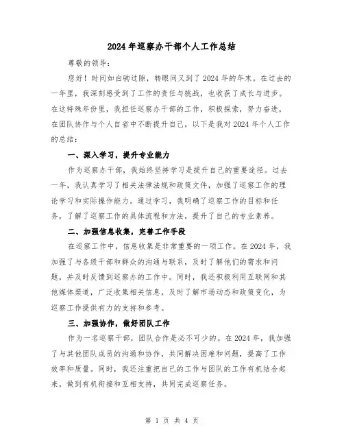 2024年巡察办干部个人工作总结(2篇)