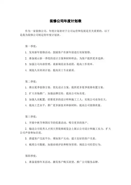 装修公司年度计划表