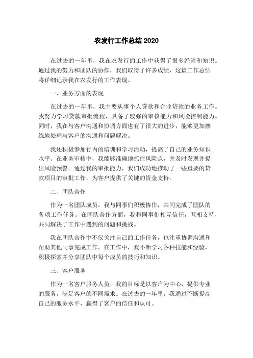 农发行工作总结2020