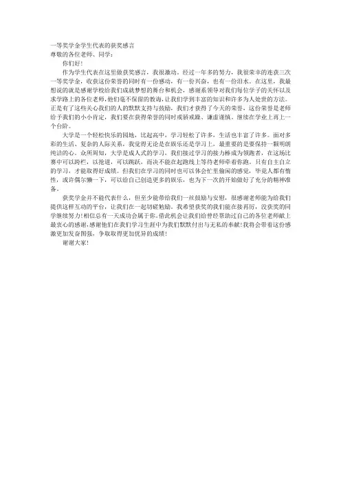 一等奖学金学生代表的获奖感言