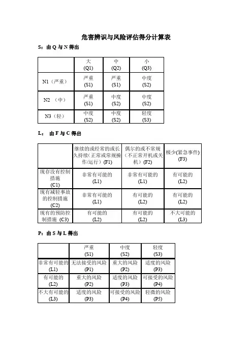 危害辨识与风险评估得分计算表