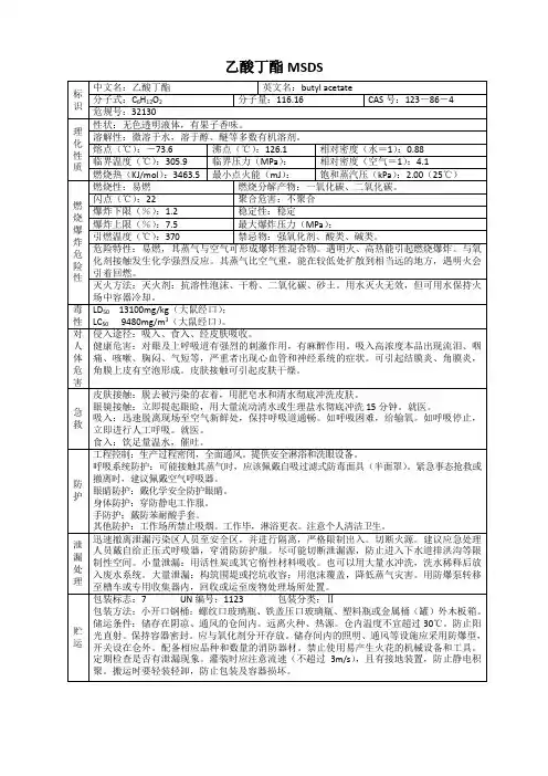乙酸丁酯 MSDS