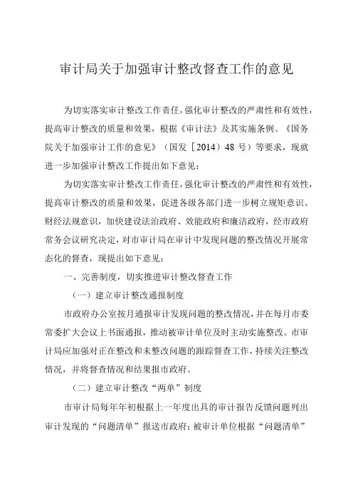 审计局关于加强审计整改督查工作的意见