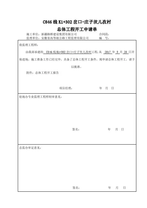 总体开工报告(审批表)