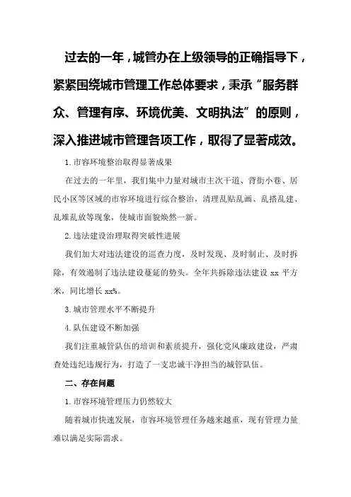 城管办某年工作总结及计划
