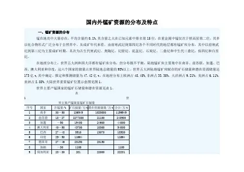 国内外锰矿资源的分布及特点