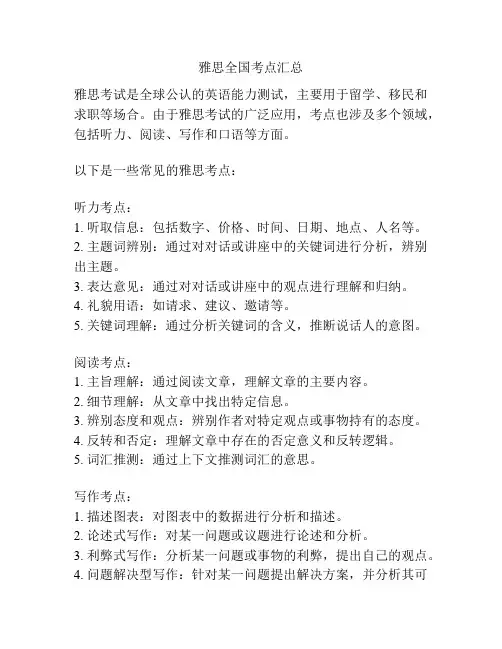 雅思全国考点汇总