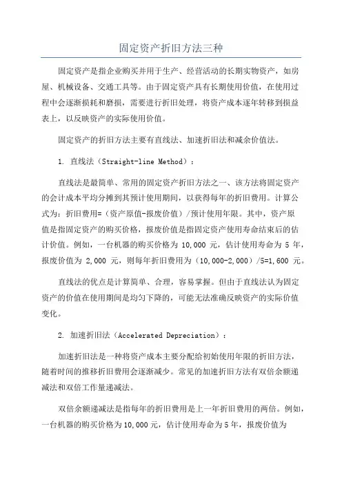 固定资产折旧方法三种