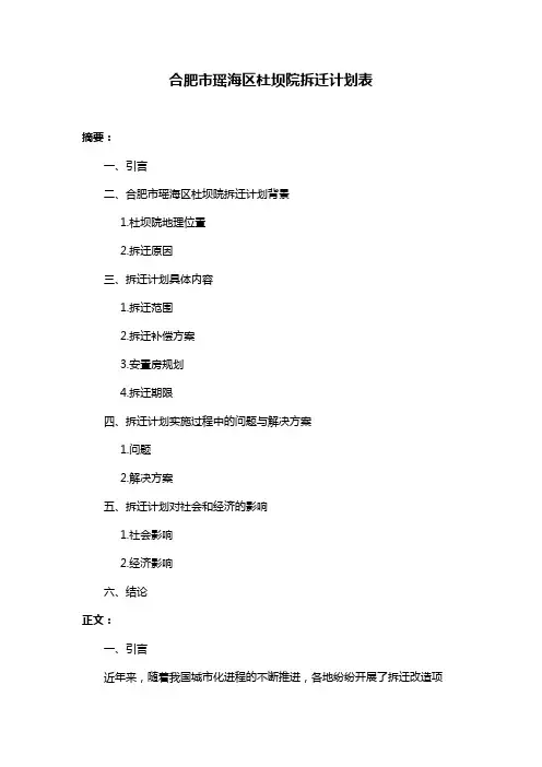 合肥市瑶海区杜坝院拆迁计划表