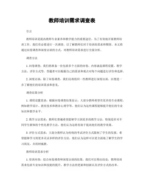 教师培训需求调查表