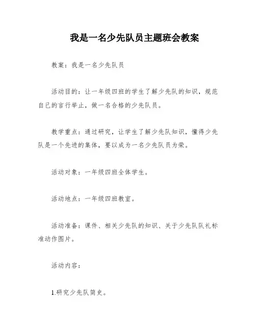 我是一名少先队员主题班会教案