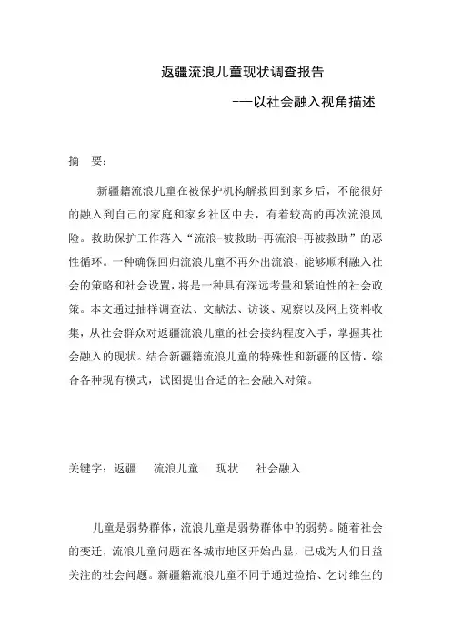 返疆流浪儿童现状调查报告-以社会融入视角描述