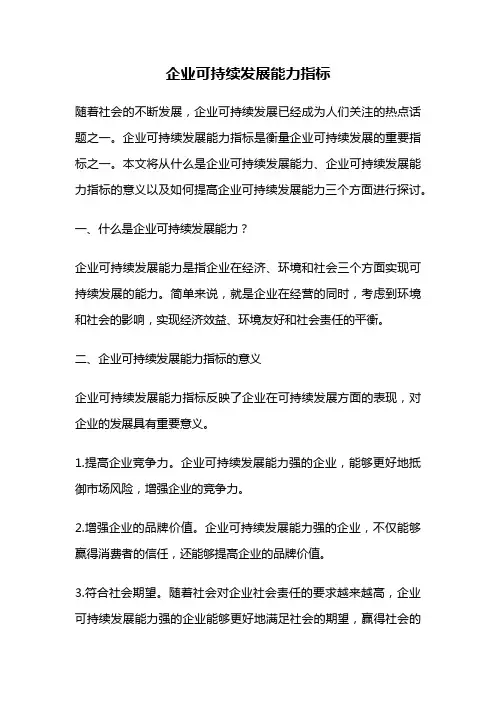 企业可持续发展能力指标