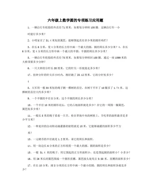 六年级上数学圆的专项练习应用题