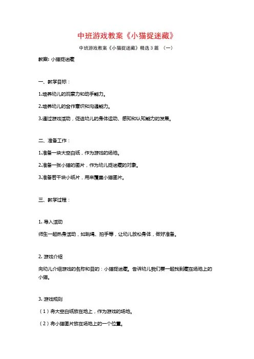 中班游戏教案《小猫捉迷藏》3篇