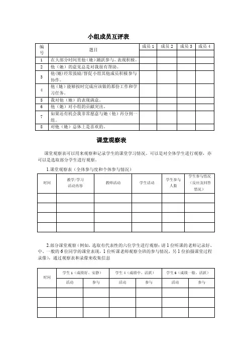 [分享]小组成员互评表