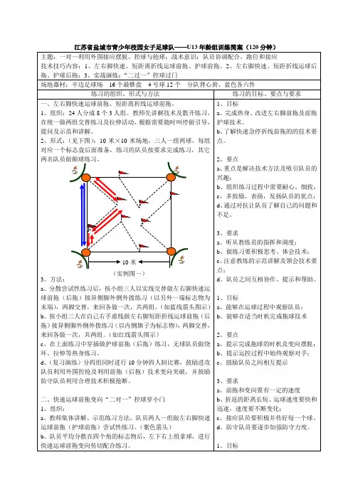 江苏省盐城市青少年校园女子足球队——U13年龄组训练简案