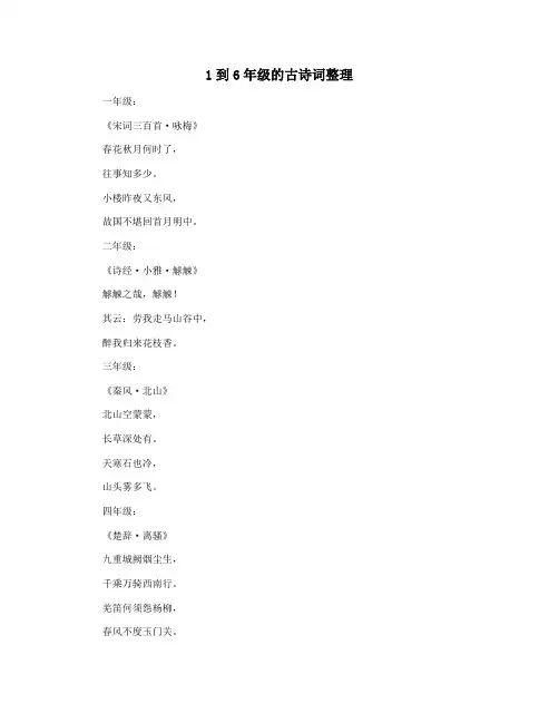 1到6年级的古诗词整理
