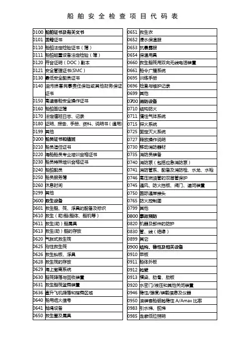 船舶安检项目代码表